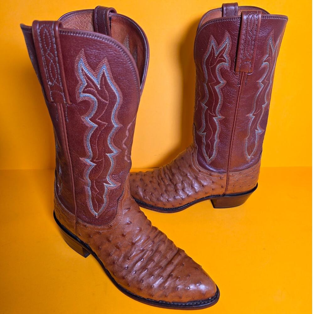 Lucchese Full Quill Ostrich Cowboy Boots 6 C Cognac Red Exotic Western N7019J4